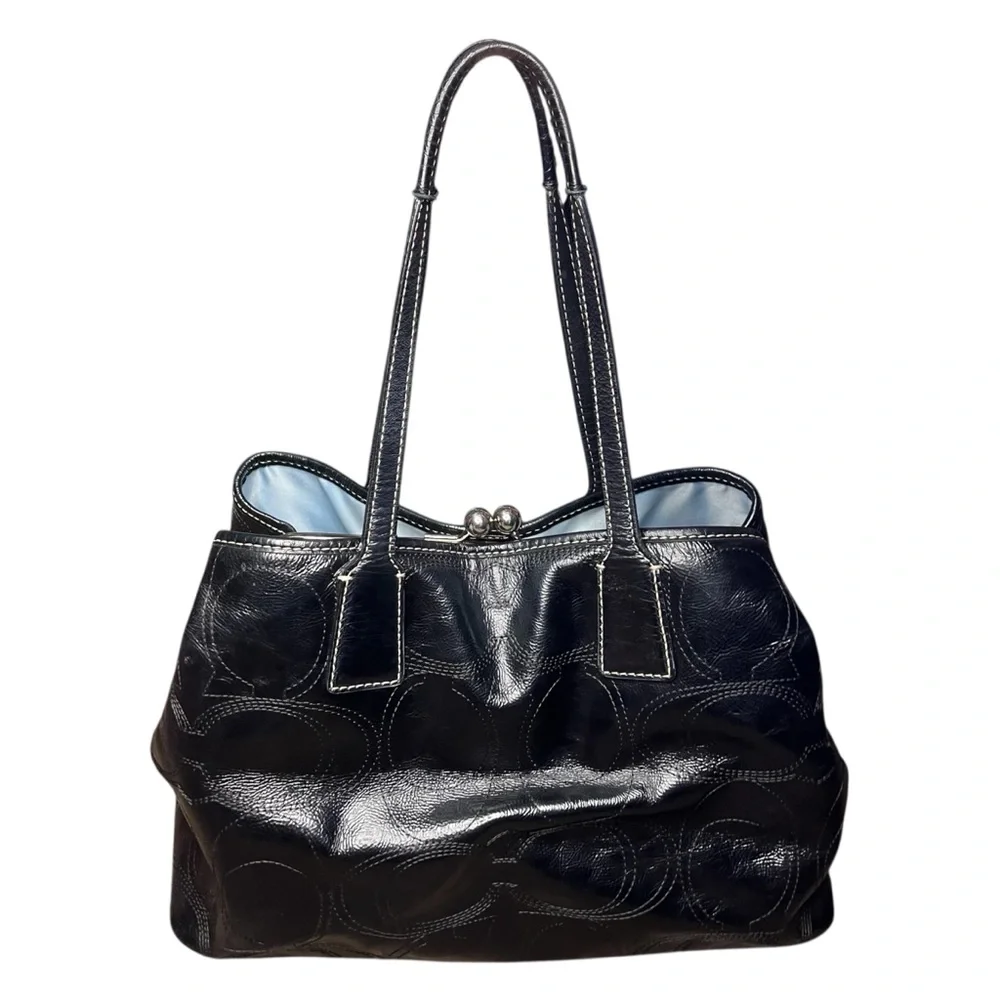 Coach Carryall F15658 Stitched C Black Logo Bag - Picture 2 of 6